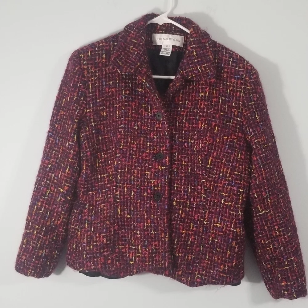 Jones New York Button Down Woven Multicolor Speckle Girls Jacket. Size 16